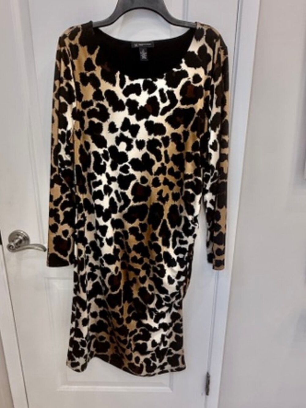 INC Leopard Ruched Bodycon Dress 1X Long Sleeve Stretch